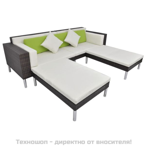 Градински комплект с възглавници, 4 части, кафяв полиратан