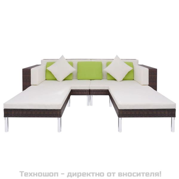 Градински комплект с възглавници, 4 части, кафяв полиратан