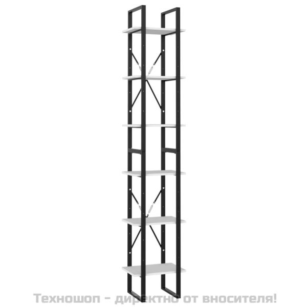 6-етажна библиотека, бяла, 40x30x210 см, инженерно дърво