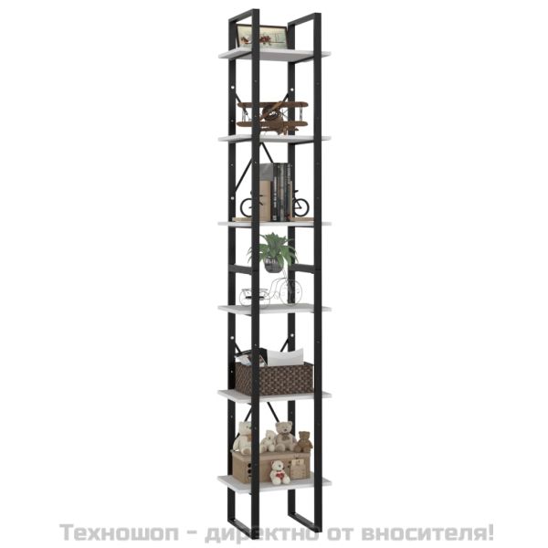 6-етажна библиотека, бяла, 40x30x210 см, инженерно дърво