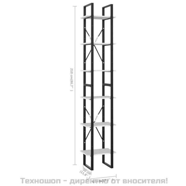 6-етажна библиотека, бяла, 40x30x210 см, инженерно дърво