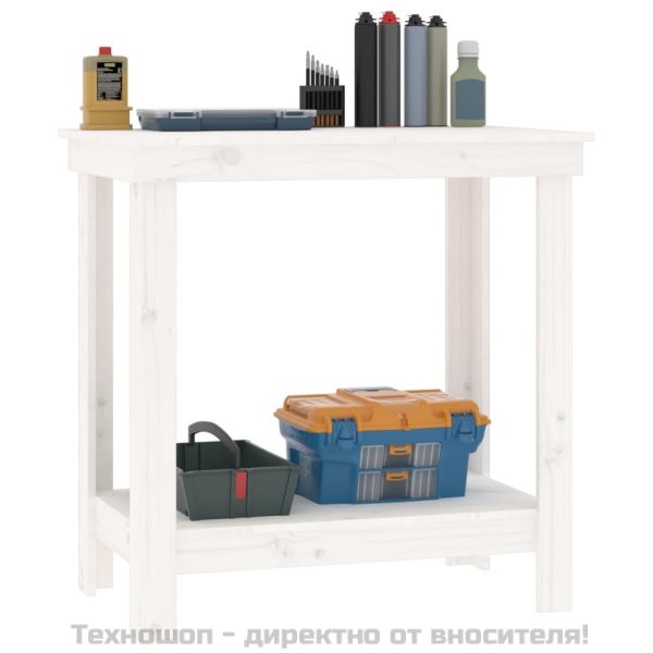 Работна маса, бяла, 80x50x80 см, борово дърво масив