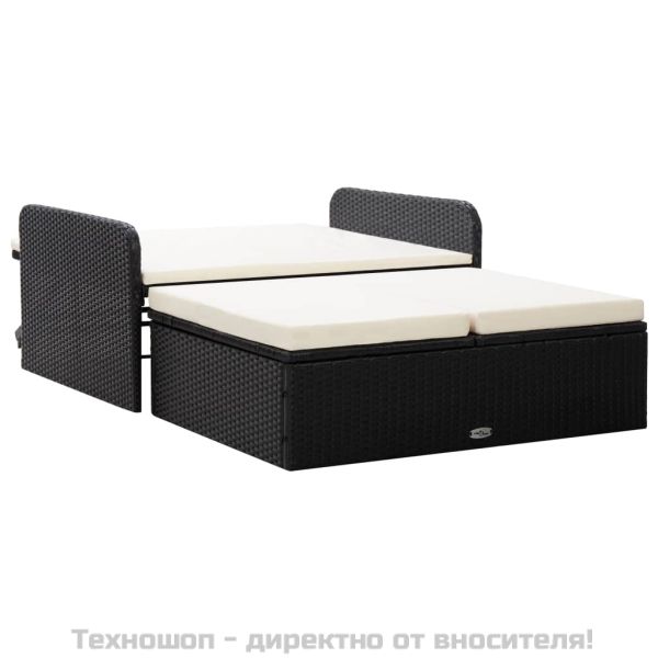 Градински комплект с възглавници, 2 части, черен полиратан