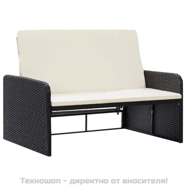 Градински комплект с възглавници, 2 части, черен полиратан