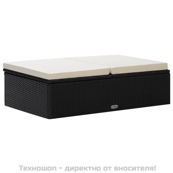 Градински комплект с възглавници, 2 части, черен полиратан