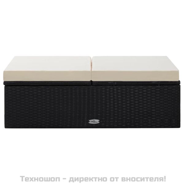 Градински комплект с възглавници, 2 части, черен полиратан