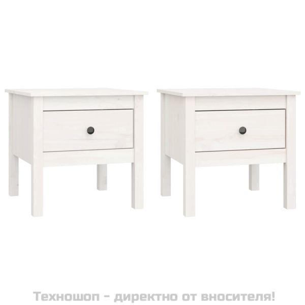 Странични масички, 2 бр, бели, 50x50x49 см, борово дърво масив