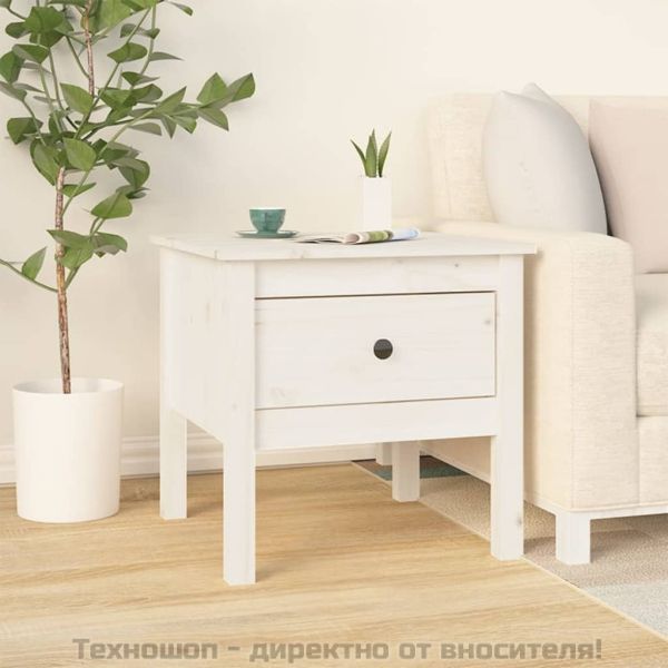 Странични масички, 2 бр, бели, 50x50x49 см, борово дърво масив