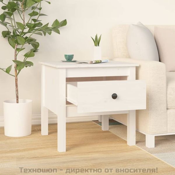 Странични масички, 2 бр, бели, 50x50x49 см, борово дърво масив