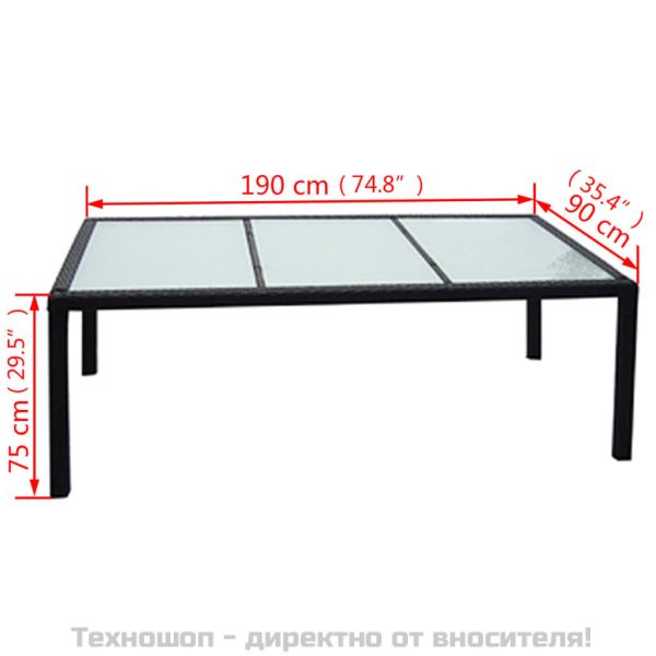 Градински комплект с възглавници, 9 части, черен полиратан