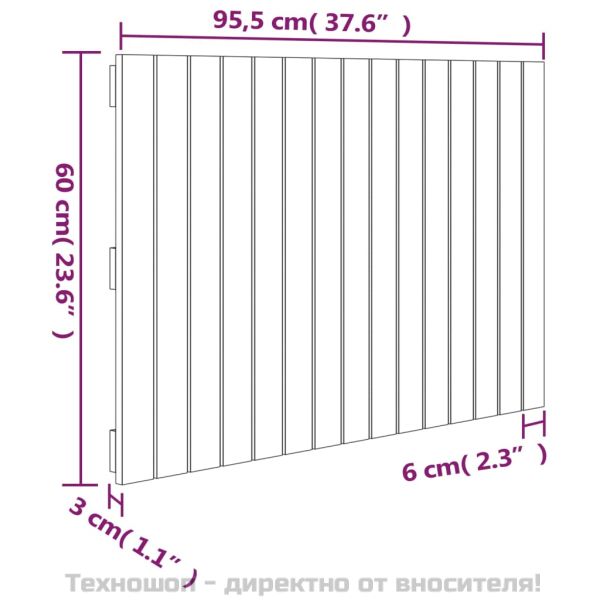 Стенна табла за спалня, сива, 95,5x3x60 см, борово дърво масив
