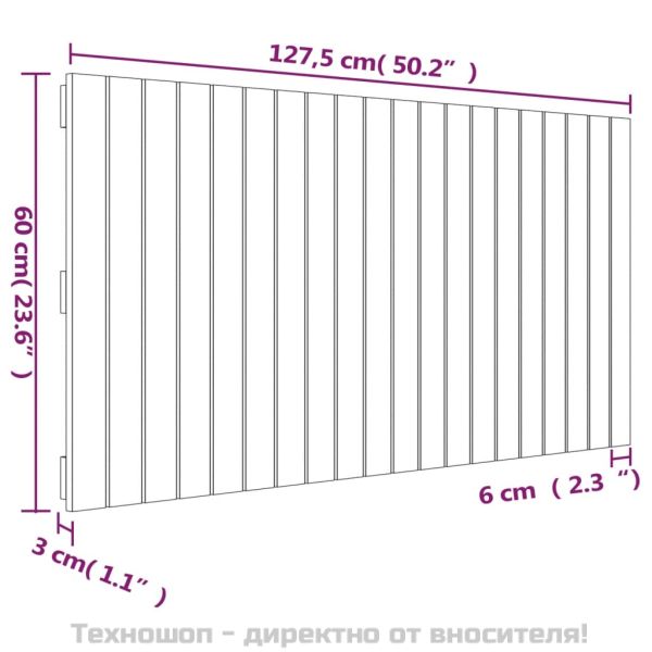 Стенна табла за спалня, 127,5x3x60 см, борово дърво масив