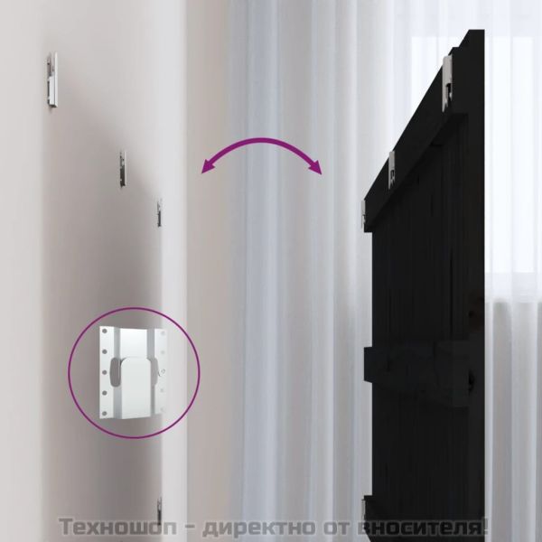 Стенна табла за спалня, черна, 127,5x3x60см, борово дърво масив