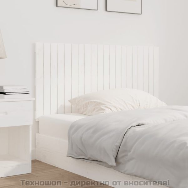 Стенна табла за спалня, бяла, 127,5x3x60 см, борово дърво масив