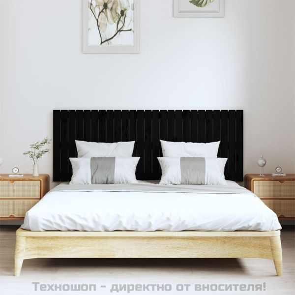 Стенна табла за спалня, черна, 159,5x3x60см, борово дърво масив