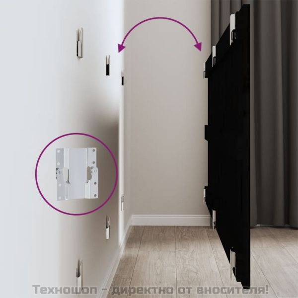 Стенна табла за спалня, черна, 159,5x3x60см, борово дърво масив