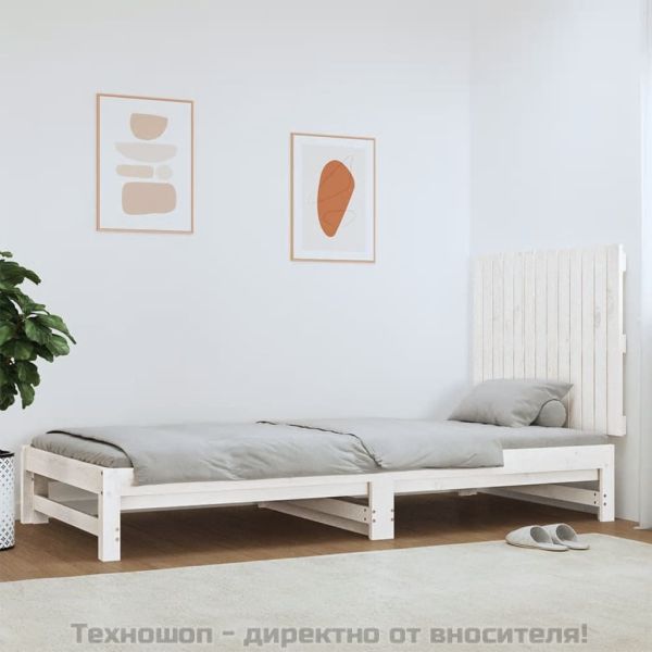 Стенна табла за спалня, бяла, 82,5x3x60 см, борово дърво масив