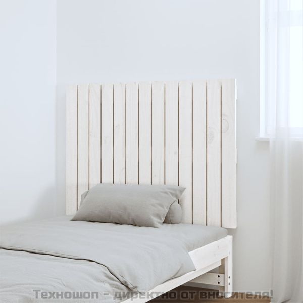 Стенна табла за спалня, бяла, 82,5x3x60 см, борово дърво масив