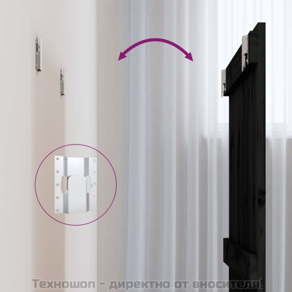 Стенна табла за спалня, черна, 82,5x3x60 см, борово дърво масив