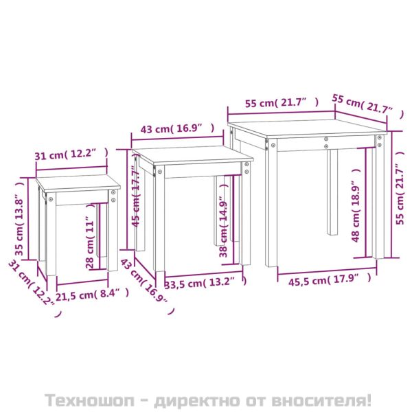 Стифиращи маси, 3 бр, черни, бор масив