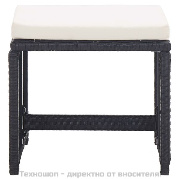 Градински комплект с възглавници, 15 части, полиратан, черен