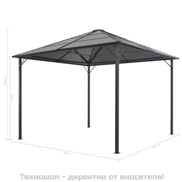 Шатра с пердета, алуминий, 3x3 м, черна