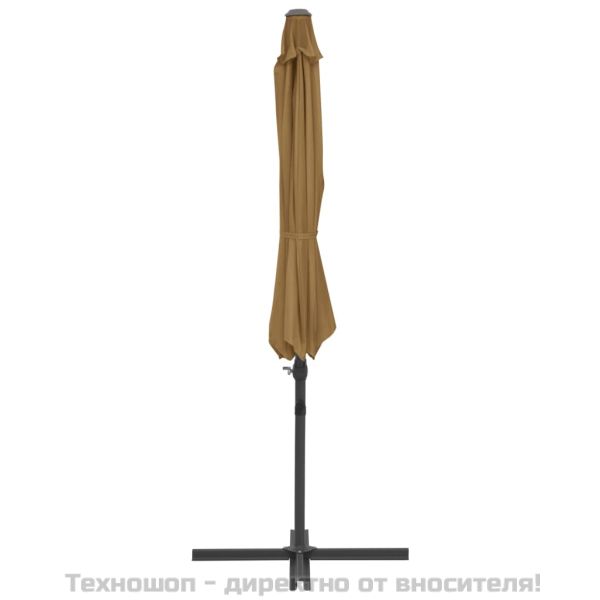 Конзолен градински чадър със стоманен прът, таупе, 300 см