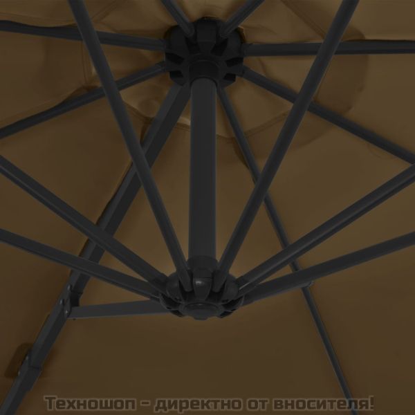 Конзолен градински чадър със стоманен прът, таупе, 300 см