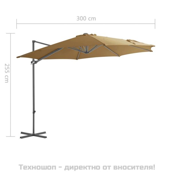 Конзолен градински чадър със стоманен прът, таупе, 300 см