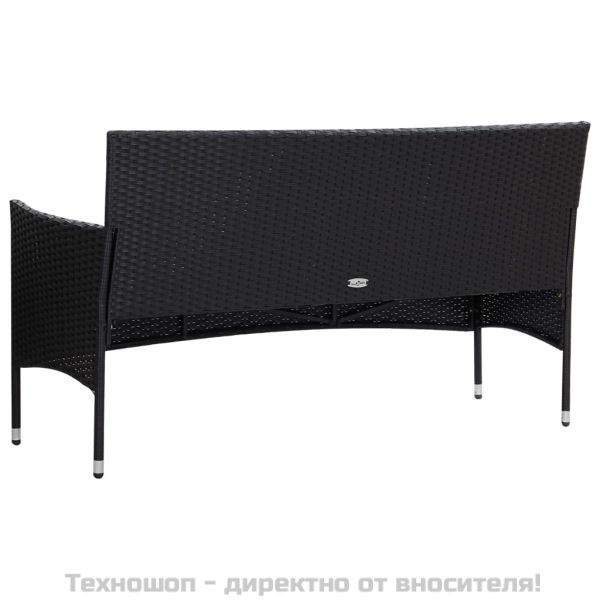 Градински комплект с възглавници, 5 части, полиратан, черен