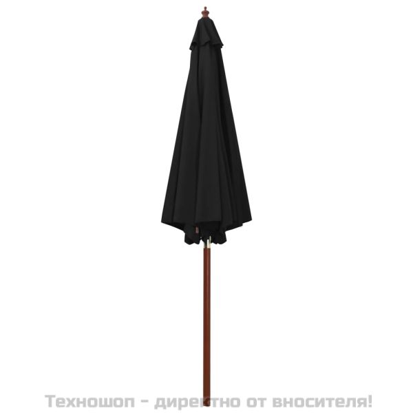 Чадър с дървен прът, 300x258 см, черен