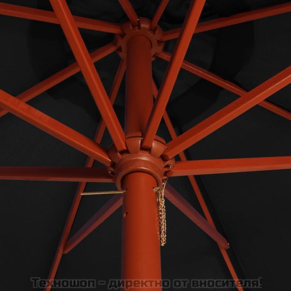 Чадър с дървен прът, 300x258 см, черен