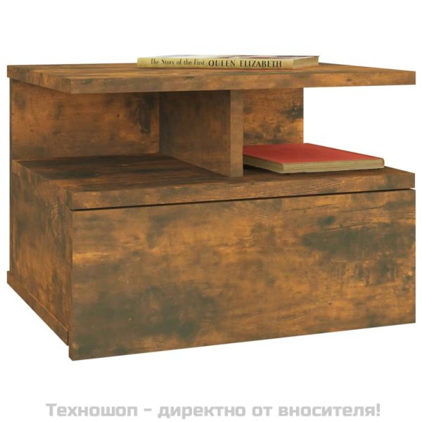 Плаващо нощно шкафче, опушен дъб, 40x31x27 см, инженерно дърво