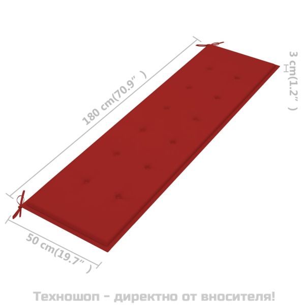 Възглавница за градинска пейка червена 180x50x3 см оксфорд плат