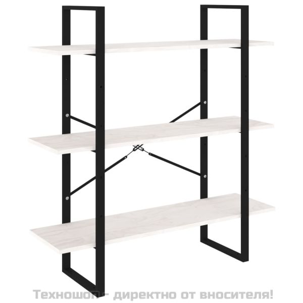 3-етажна библиотека, бяла, 100x30x105 см, борово дърво масив