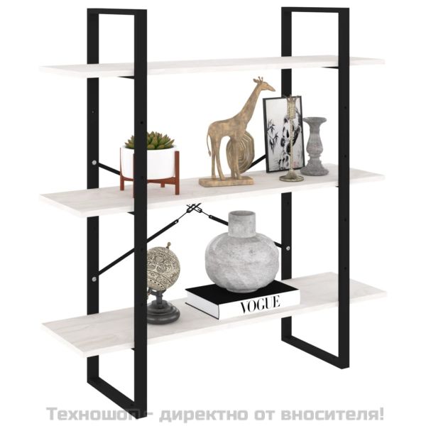 3-етажна библиотека, бяла, 100x30x105 см, борово дърво масив