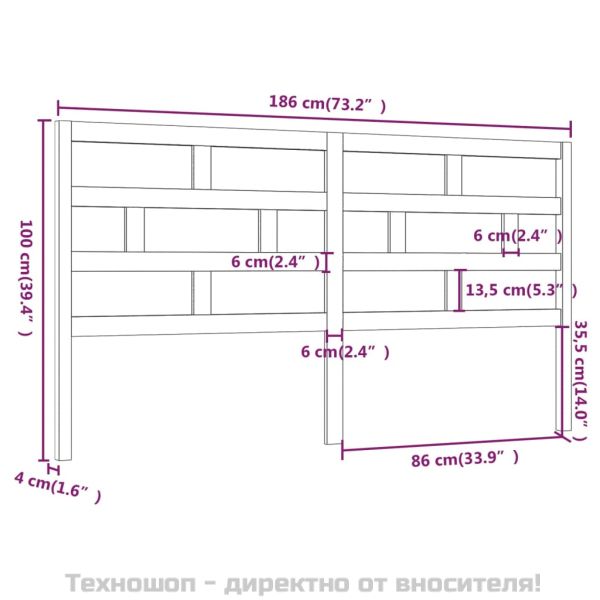 Горна табла за легло, сива, 186x4x100 см, бор масив