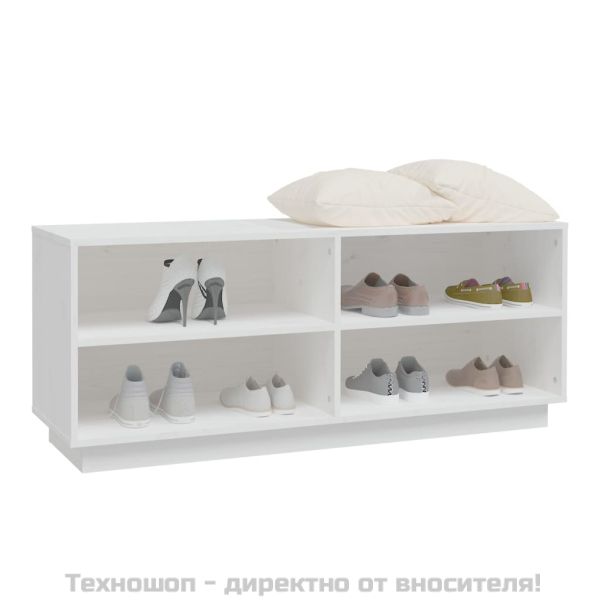 Шкаф за обувки, бял, 110x34x45 см, бор масив