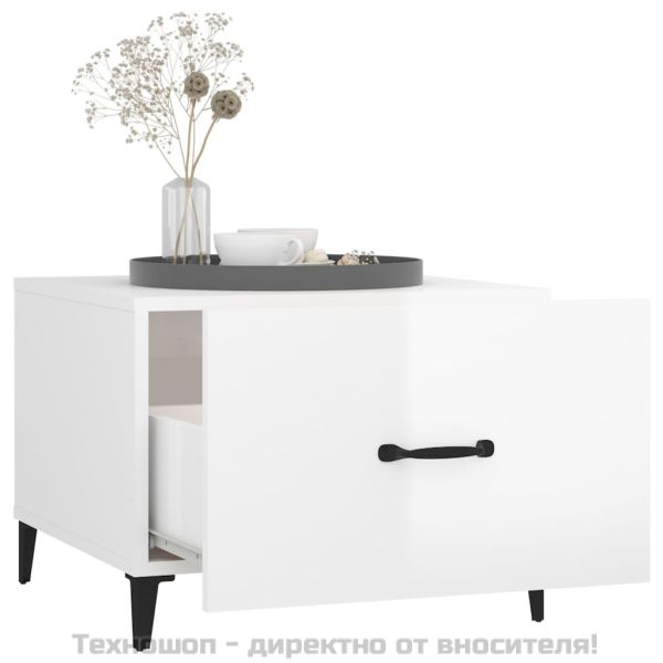 Маса за кафе с метални крака Бял гланц 50x50x40 см