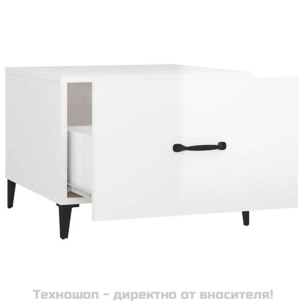 Маса за кафе с метални крака Бял гланц 50x50x40 см