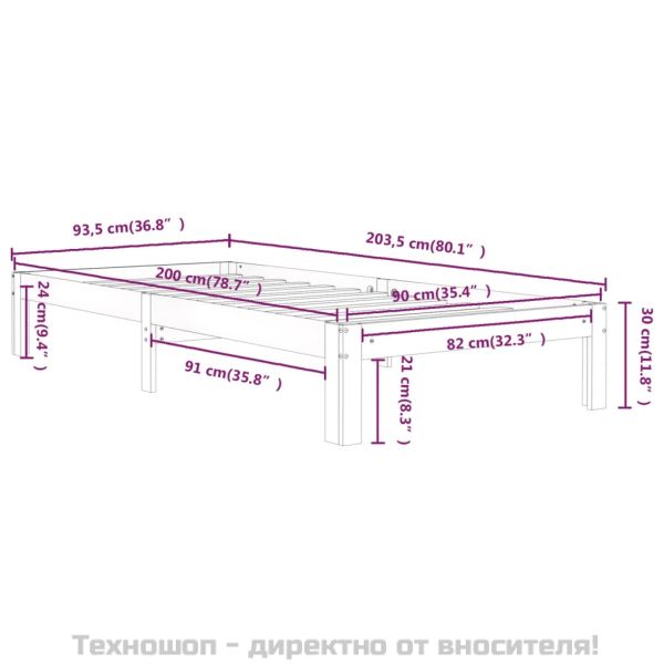 Рамка за легло, бор масив, 90х200 см