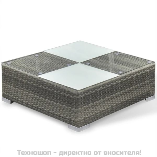 Градински комплект с възглавници, 6 части, сив полиратан