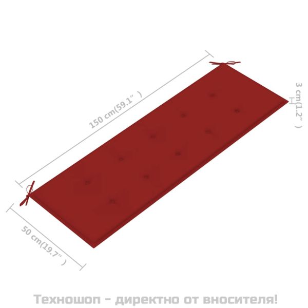Възглавница за градинска пейка червена 150x50x3 см оксфорд плат