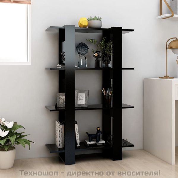 Библиотека/разделител за стая, черна, 80x30x123,5 см