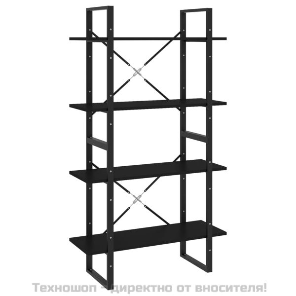 4-етажна библиотека, черна, 80x30x140 см, инженерно дърво