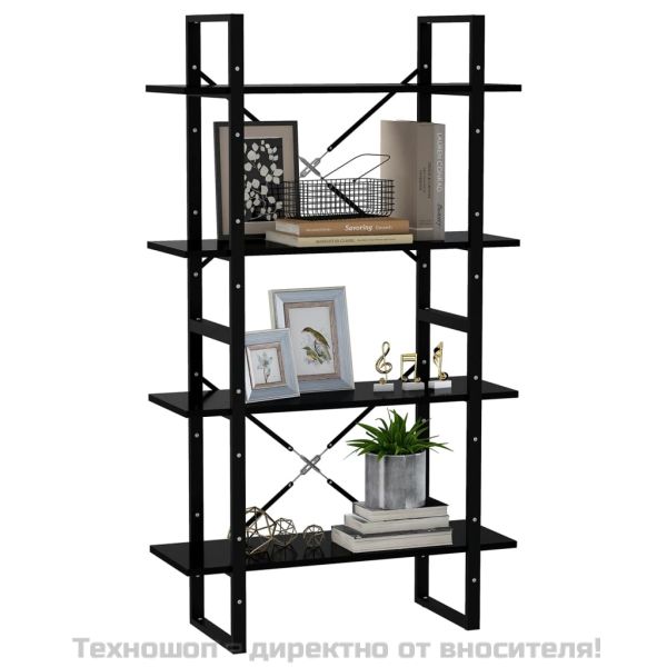 4-етажна библиотека, черна, 80x30x140 см, инженерно дърво