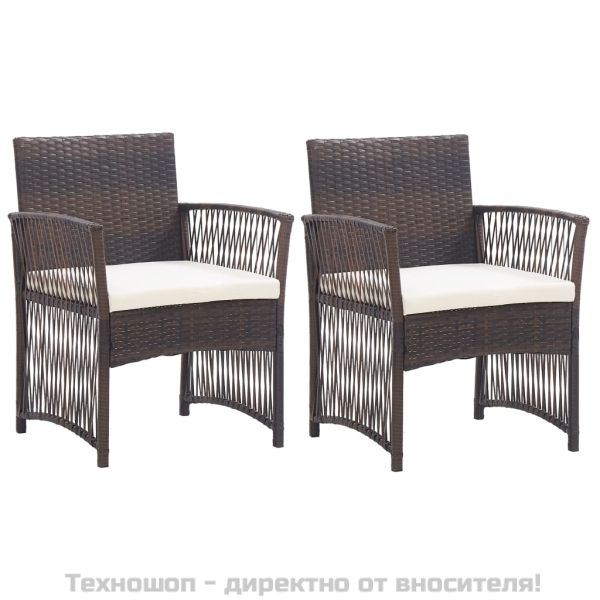 Градински кресла с възглавници, 2 бр, кафяв полиратан