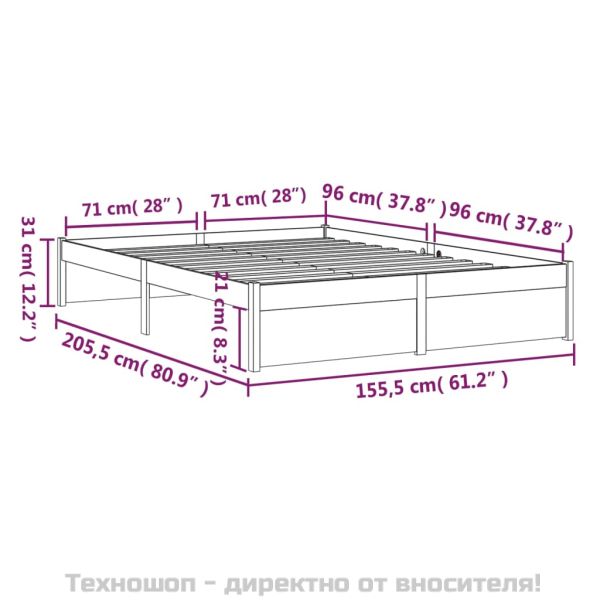 Рамка за легло, бяла, дърво масив, 150x200 cм, King Size