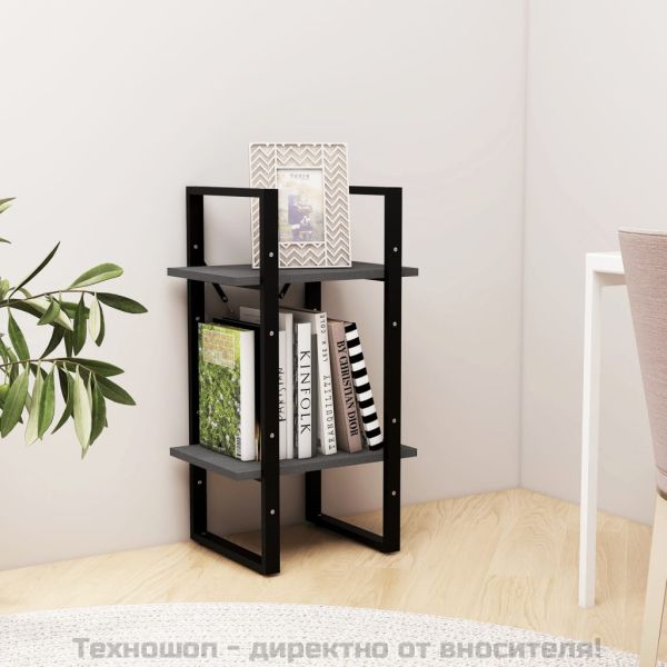 2-етажна библиотека, сива, 40x30x70 см, борово дърво масив