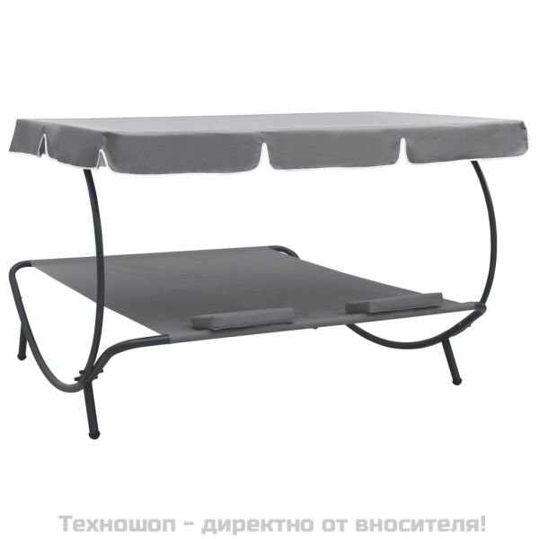 Лаундж легло за открито с навес и възглавници, сиво
